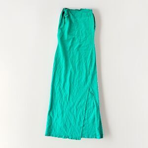 Zara Women's S Green Gathered Linen-Blend Dress Sleeveless Midi Side Slit Chic
